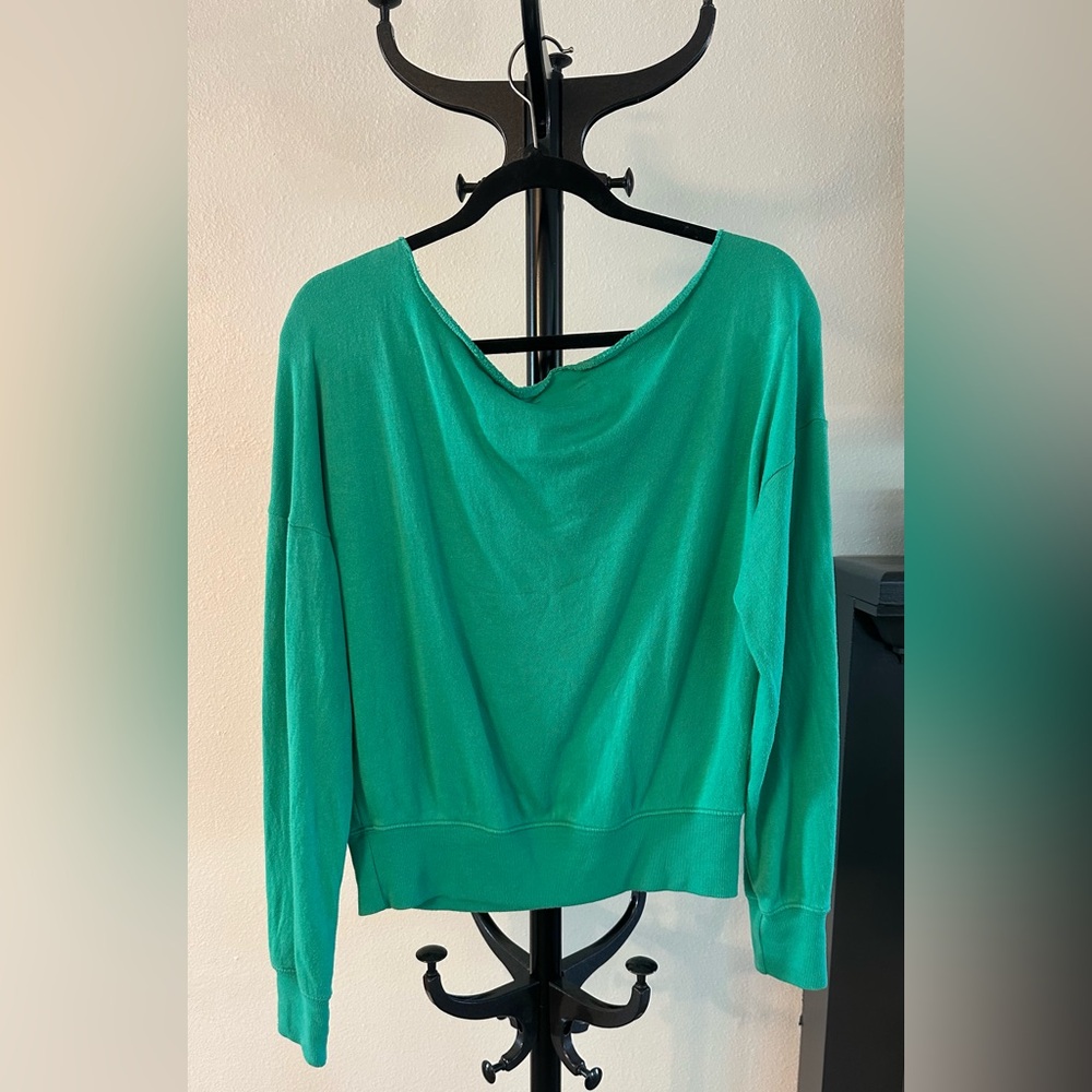 Carbon38 Off Shoulder French Terry Sweatshirt - Green, size Small - Picture 2 of 12